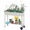 Invernaculo 32 x 39 x 14 in. Mobile Planter Raised Garden Bed Rectangular Flower Cart with Shelf White IN3731552